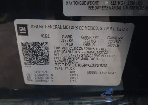 2021 Chevrolet Silverado 1500 4Wd Short Bed Custom from USA, damaged, VIN 3GCPYBEK5MG238988